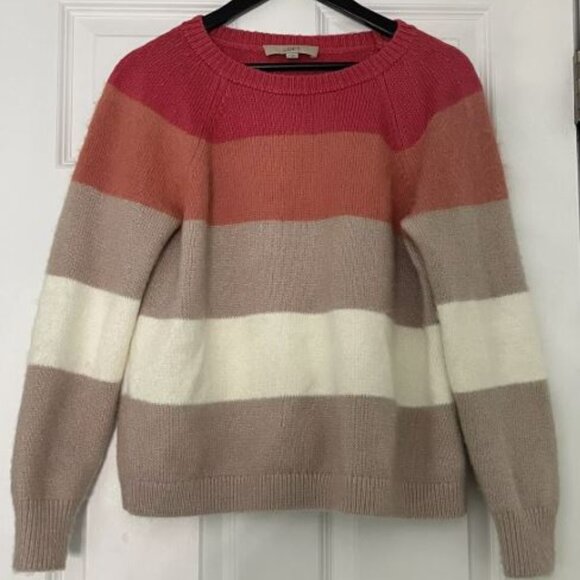 NWT LOFT Striped SWEATER Pink Orange Cream Metallic Size M Petite - Picture 1 of 7